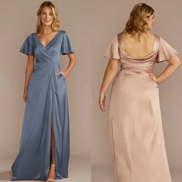 short sleeve stretch charmeuse bridesmaid dress Short Sleeve Stretch Charmeuse Bridesmaid Dress
